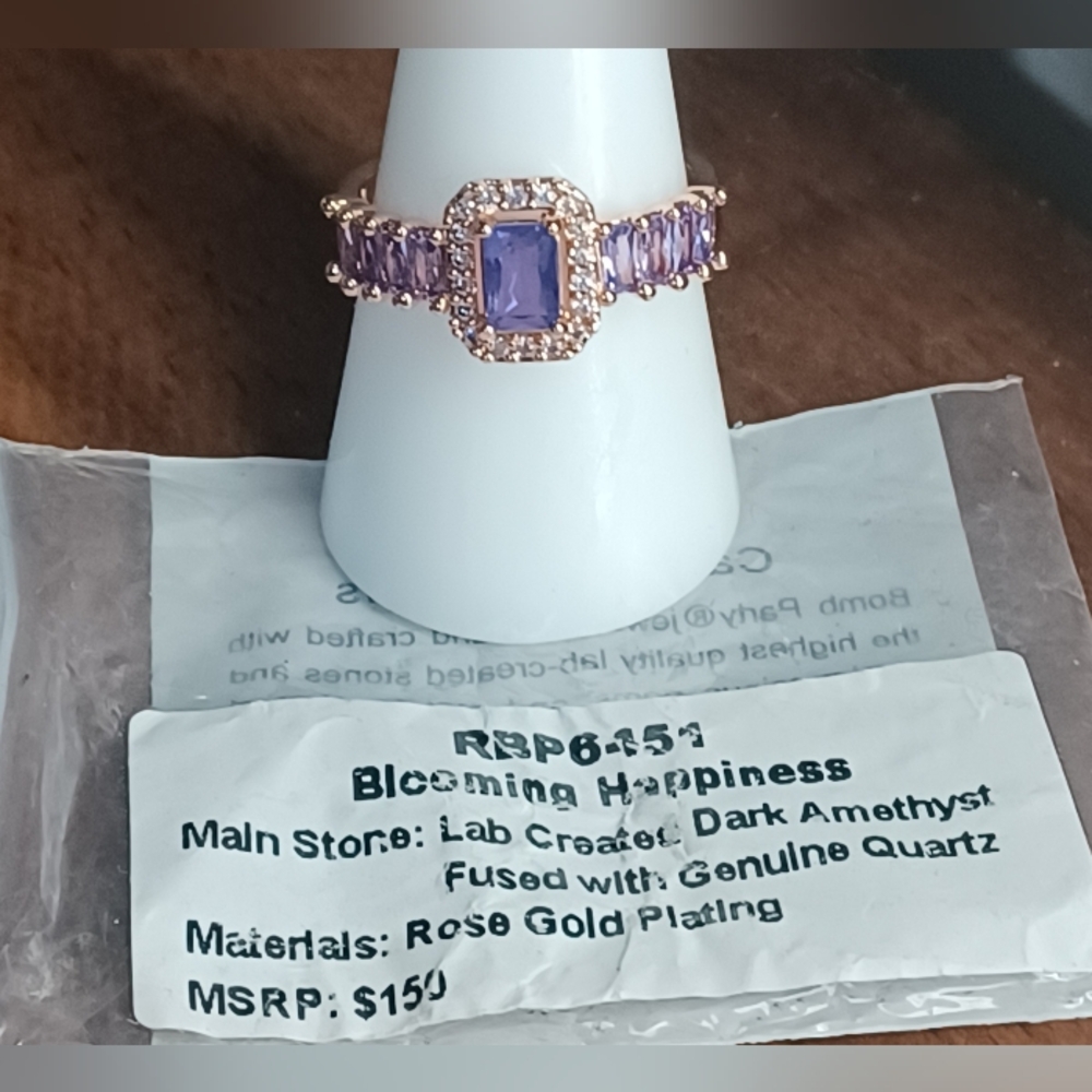 Size 9 "Blooming in Happiness" Dark Amethyst fused with Genuine Quartz